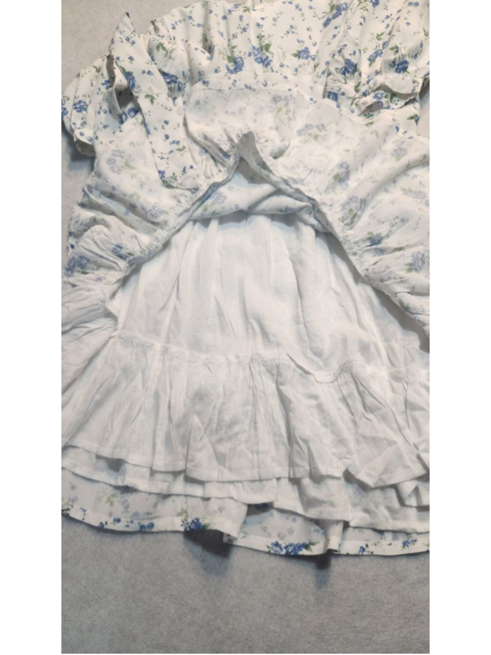 Faithfull The Brand Floral Mini Dress M 6 White Blue Puff Sleeve Lined NWOT⁸ - Picture 6 of 8
